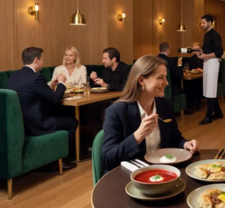 Nowoczesna sala restauracyjna PRIMESET LIMITED z eleganckim wystrojem